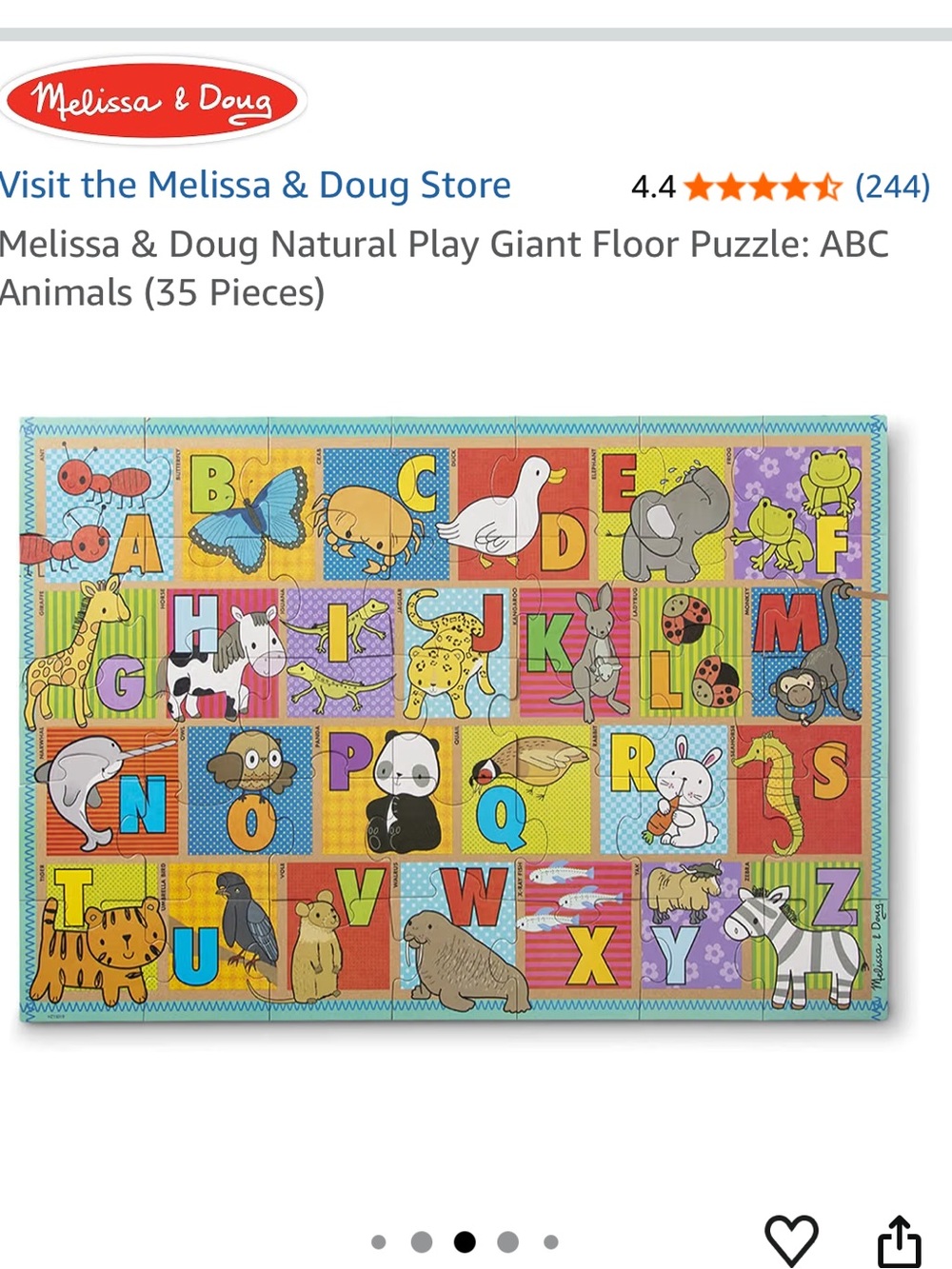 Melissa & Doug ABC Animals Giant Floor Puzzle - Purple & Green Box - Picture 6 of 7